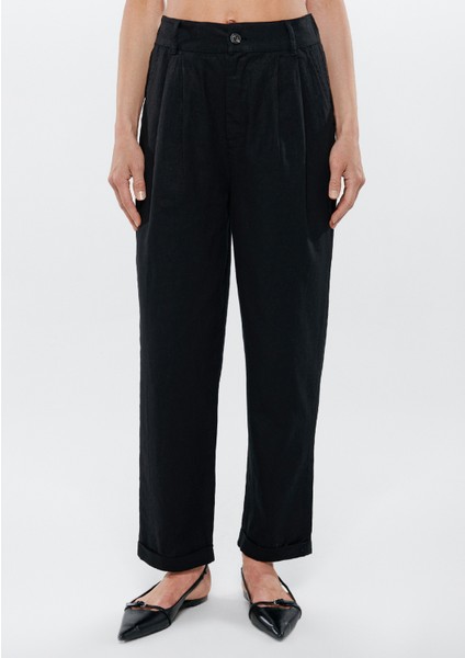 Kadın Keten Karışımlı Siyah Pantolon 1010127-900 fiyatları