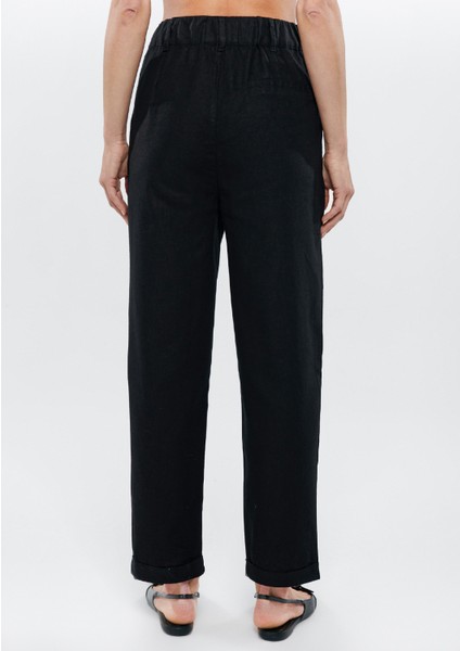 Kadın Keten Karışımlı Siyah Pantolon 1010127-900 modelleri