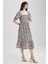 Kare Yaka Floral Bürümcük Kısa Kollu Midi Elbise Y7034AZ23HS 1