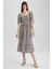 Kare Yaka Floral Bürümcük Kısa Kollu Midi Elbise Y7034AZ23HS 2