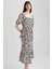 Kare Yaka Floral Bürümcük Kısa Kollu Midi Elbise Y7034AZ23HS 3
