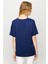Kadın Sıfır Yaka Önü File Baskılı Penye T-Shirt Lacivert 5