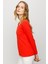Kadın V Yaka Kaşkorse Pamuklu Bluz Oranj 4