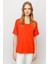 Kadın Sıfır Yaka Basic Penye T-Shirt Oranj 3