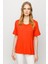 Kadın Sıfır Yaka Basic Penye T-Shirt Oranj 4