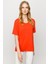 Kadın Sıfır Yaka Basic Penye T-Shirt Oranj 5