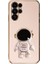 Casestreet Samsung Galaxy S22 Ultra Kılıf Kamera Korumalı Astronot Desenli Standlı Silikon Pembe 1