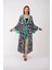 Bohem Stil Özel Tasarım Mavi Tıger Baskılı Boho Kimono Kaftan 4