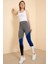 Kadın Gri Renk Bloklu Spor Tayt 00202G 2