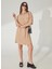 Gömlek Yaka Düz Bej Mini Kadın Elbise Helka 1