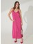 V Yaka Düz Fuşya Maksi Kadın Elbise Apel 1