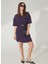 Gömlek Yaka Düz Koyu Mor Mini Kadın Elbise Helka 1