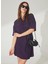 Gömlek Yaka Düz Koyu Mor Mini Kadın Elbise Helka 2