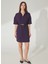 Gömlek Yaka Düz Koyu Mor Mini Kadın Elbise Helka 3