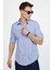 Slim Fit Uzun Kol Apoletli Keten Düz Erkek Mavi Gömlek 1