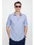 Slim Fit Uzun Kol Apoletli Keten Düz Erkek Mavi Gömlek 2