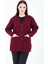Kadın V Yaka Bordo Düğmeli Cepli Örgü Yün Anne Triko Kısa Hırka 1