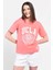Avalon Pembe Bisiklet Yaka Baskılı Kadın Tshirt 1