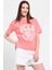 Avalon Pembe Bisiklet Yaka Baskılı Kadın Tshirt 5
