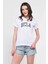 Angela Beyaz Bisiklet Yaka Nakışlı Kadın Tshirt 1