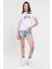 Angela Beyaz Bisiklet Yaka Nakışlı Kadın Tshirt 5