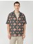 Kısa Kollu Gömlek Devrik Yaka Geometrik Baskı Detaylı 3