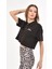 Fancy Kadın Polo Yaka Göğsü Nakış Detaylı Oversize Crop Tişört 3