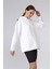 Fancy Kadın Kapüşonlu Yumuşacık İçi Pamuklu Basic Beyaz Oversize Sweatshirt 5