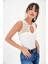 Kadın Beyaz Günlük Stil Dantel Detaylı Sıfır Kol Body Fit Bluz 2