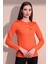 Kadın Turuncu Uzun Kol Kaliteli Apoletli Yarım Patlı Kaşkorse Cepli Düz Kesim Bluz 1