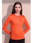 Kadın Turuncu Uzun Kol Kaliteli Apoletli Yarım Patlı Kaşkorse Cepli Düz Kesim Bluz 3