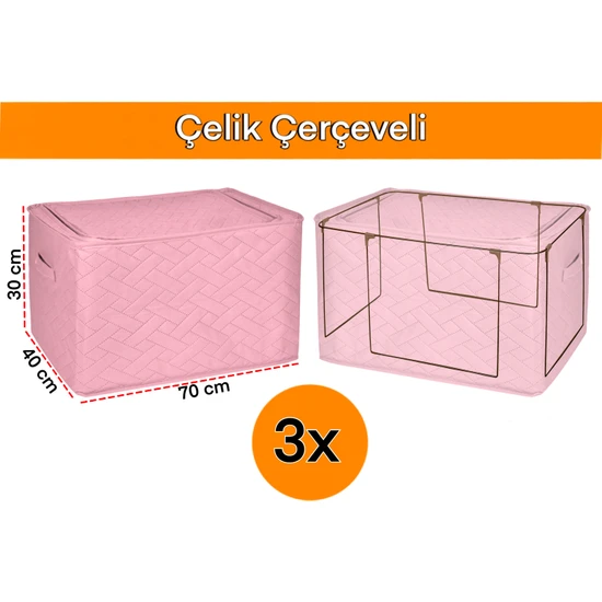 Viveri 3 Adet Çelik Çerçeveli Çok Amaçlı Mega + Çok Büyük Hurç Telli Hurç 40X70X30CM Yorgan Hurcu