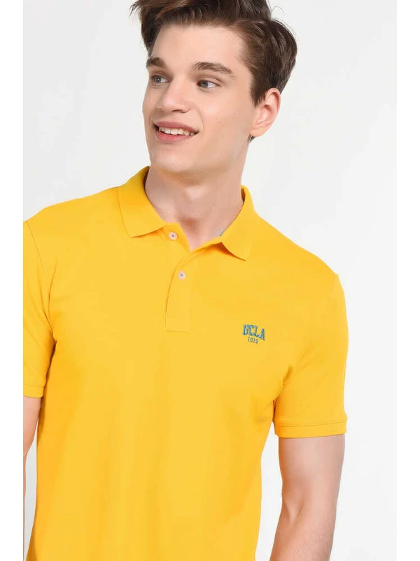 Ucla Lakes Sarı Polo Yaka Nakışlı Erkek Tshirt