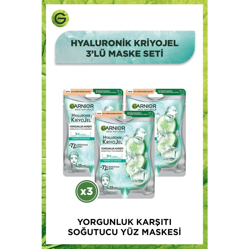Garnier Hyaluronik Kriyojel Yorgunluk Karşıtı Soğutucu Yüz Maskesi Seti 3'lü Yenileyici Etki