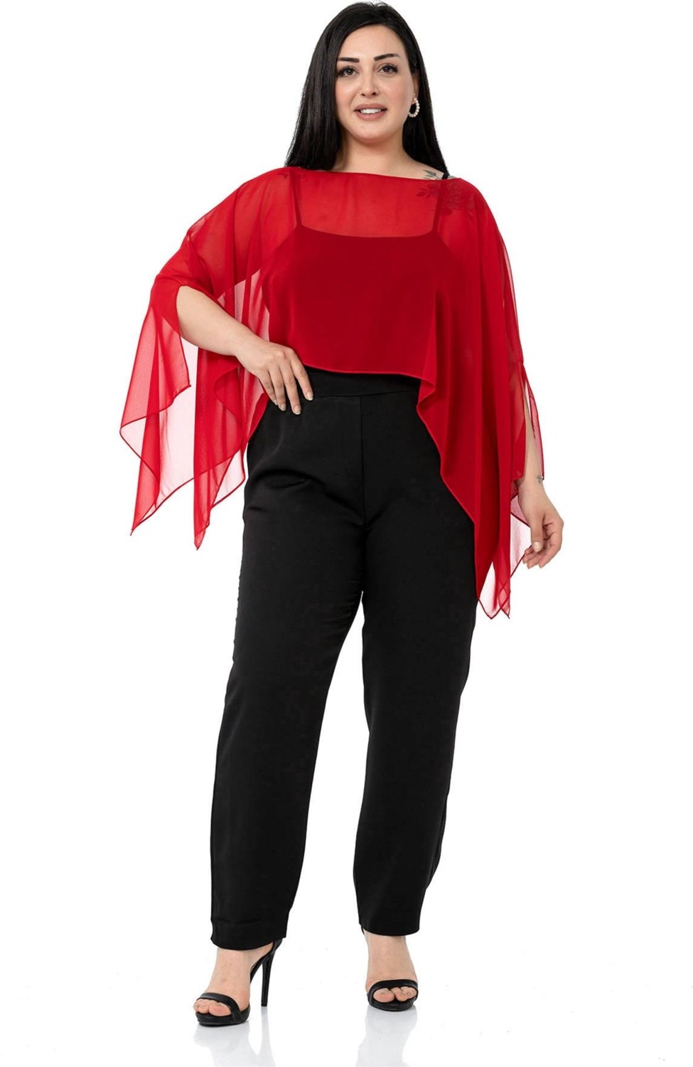 Disentis Modest Büyük Beden Kadın Asimetrik Kesim Bej Şifon Pelerin Bolero