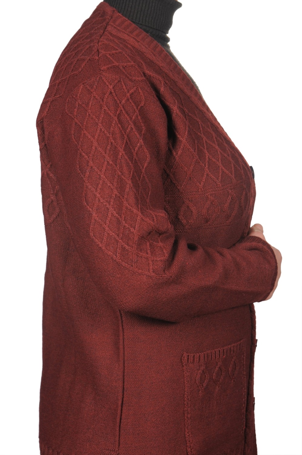 Fresh Moda Kadın Borda Düğmeli Kısa Hırka görsel 4