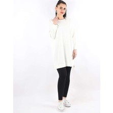 Azbey Oversize Çavuş Desen Tunik Ekru