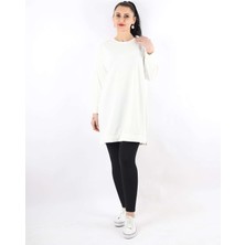 Azbey Oversize Çavuş Desen Tunik Ekru