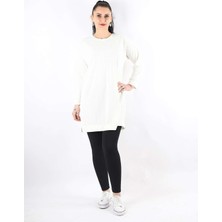 Azbey Oversize Çavuş Desen Tunik Ekru