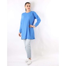 Azbey Oversize Çavuş Desen Tunik Mavi