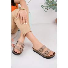 Muggo Lena Kadın Garantili Günlük Ortopedik Çift Bantlı Tokalı Kaymaz Taban Rahat Terlik