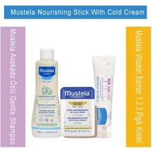 Mustela Avokado Özlü Gentle Shampoo 500 ml + Mustela Vitamin Barrier 1.2.3 Pişik Kremi 50 ml + Mustela Nourishing Stick With Cold Cream 9,2 gr