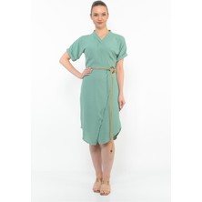 Kadın Kemer Detaylı Aerobin Elbise Suyesılı