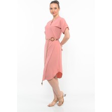 Kadın Kemer Detaylı Aerobin Elbise Pudra