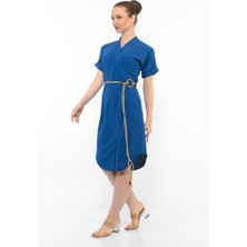 Kadın Kemer Detaylı Aerobin Elbise Mavı