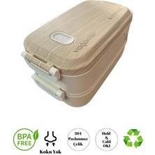 Vagonlife Wooden Style Iki Katlı Paslanmaz Çelik Kolay Kilitlenir Sefer Tası – 1600 Ml