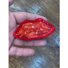 Gönülden Tasarım 8x5 cm Ütü Ile Yapışan Kırmızı Boncuk ve Payet Işleme Kırmızı Dudak Aplike Arma