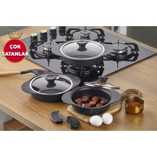 Taç Granit Plus 3'lü Sahan Seti Tak/çıkar Silikon Saplı Siyah