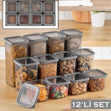 Lira 12'li Set Kare Erzak Saklama Kabı Mutfak Raf Organizeri 4 x (0,55 x 1,2 x 1,75 Litre)