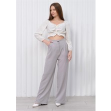 Nuseel Kadın Yüksek Bel Palazzo Pantolon Gri